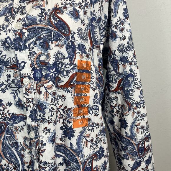 Gloria Vanderbilt Blouse Shirt size Medium Button Front Blue Red Paisley Western - Picture 4 of 8